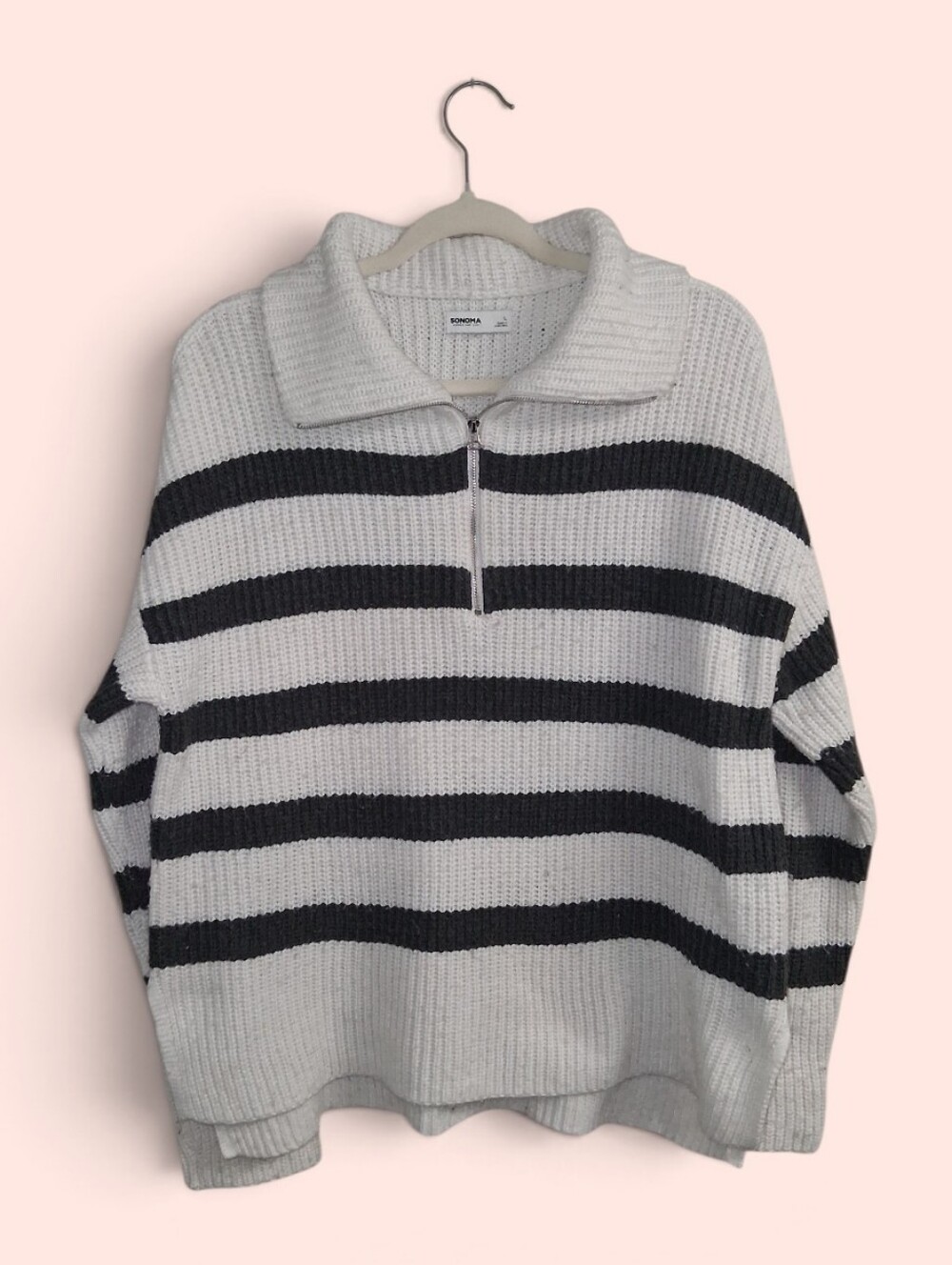 Sonoma White & Black Striped Half‑Zip Pullover
